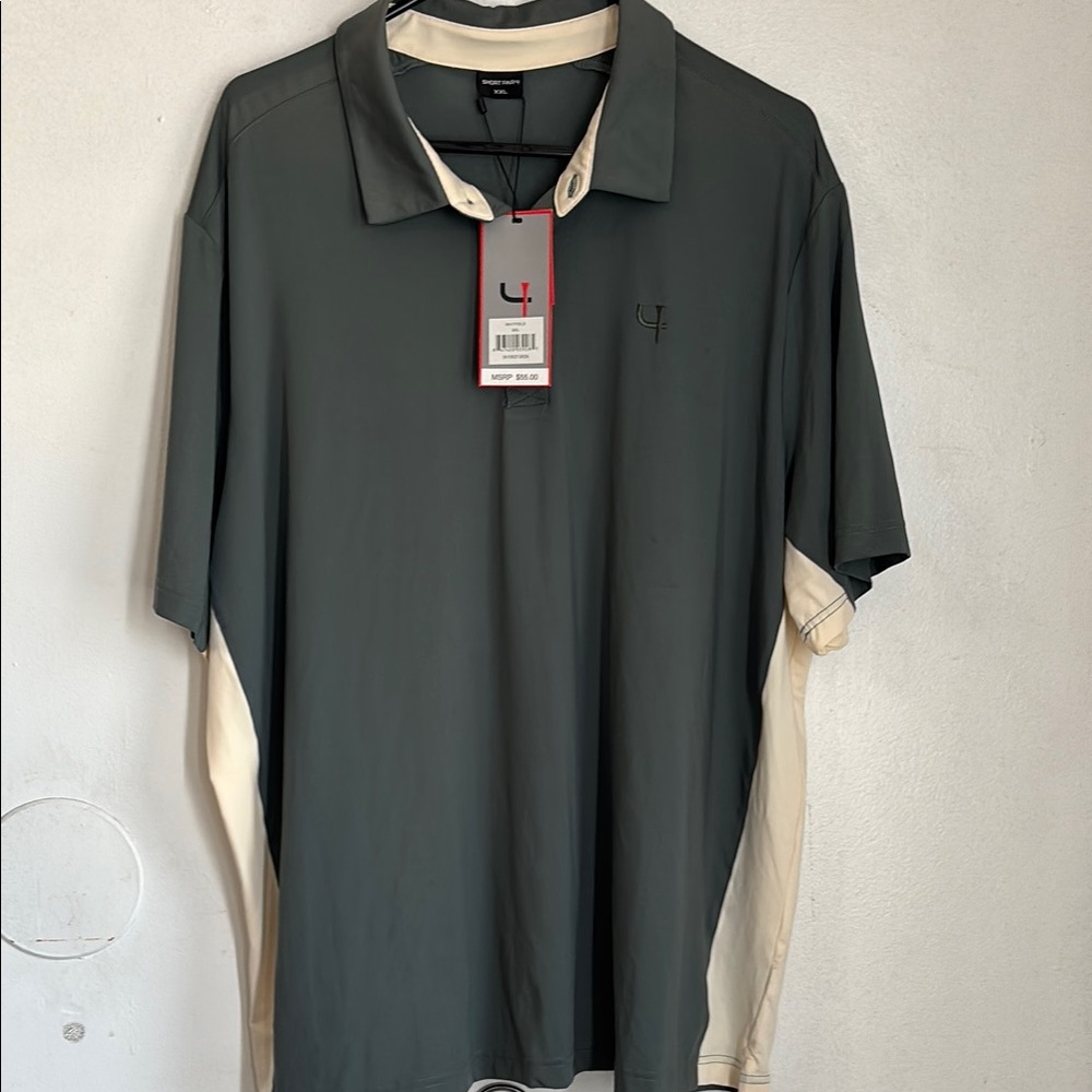 Cream and Gray Polo Shirt with Moisture-Wicking Fabric